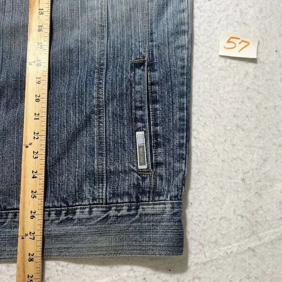 GB Black Label Men's Large Denim Jean Jacket Light Blue Distressed Metal Buttons - Picture 8 of 12